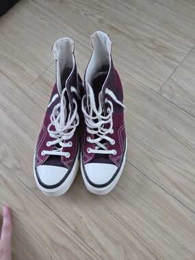 Converse High-Top Canvas Sneakers in Burgundy and White